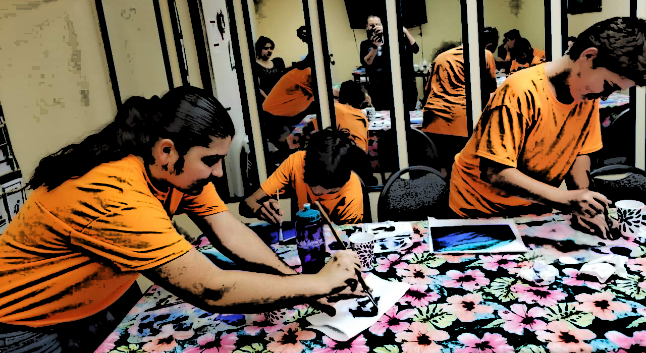 Arts and Crafts Three cadets working on a project